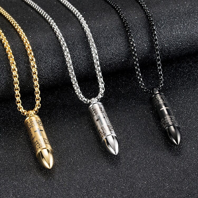 Christian Prayer Bullet Necklace